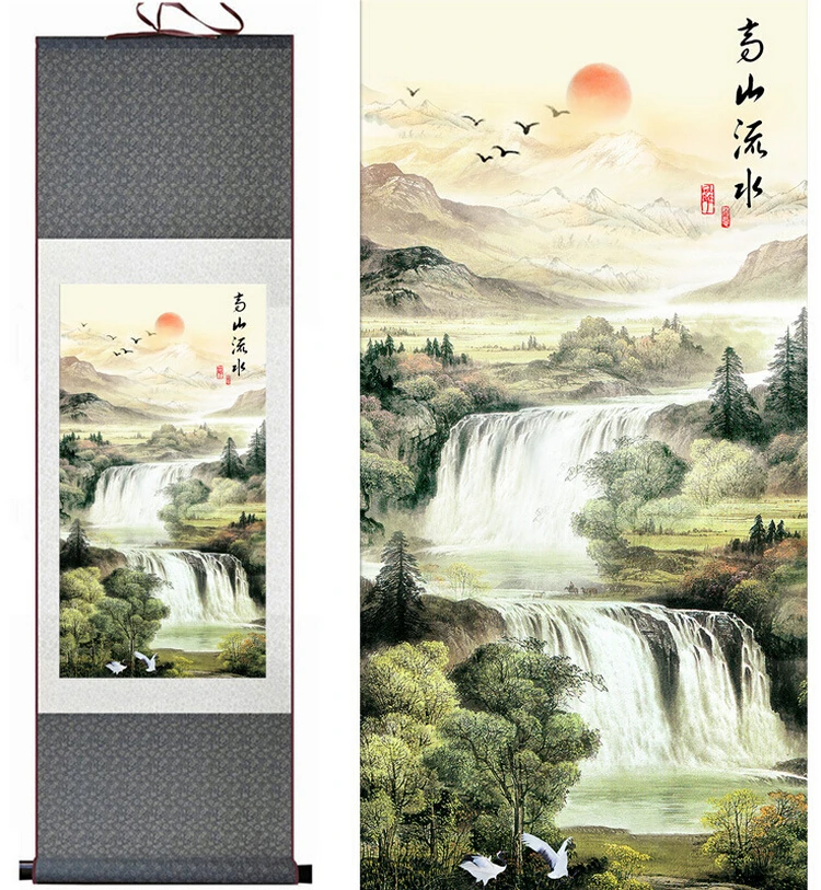 Comprar Pintura de montaña y Río pintura de desplazamiento chino paisaje arte pintura decoración del hogar pintura