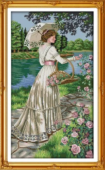 

Picking flowers woman Printed Canvas DMC Counted Chinese Cross Stitch Kits printed Cross-stitch set Embroidery Needlework
