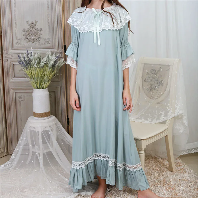 Осенняя Ночная одежда для женщин, домашняя одежда, ночная рубашка, платье, винтажная ночная рубашка размера плюс, хлопковая ночная рубашка T331 - Цвет: Зеленый
