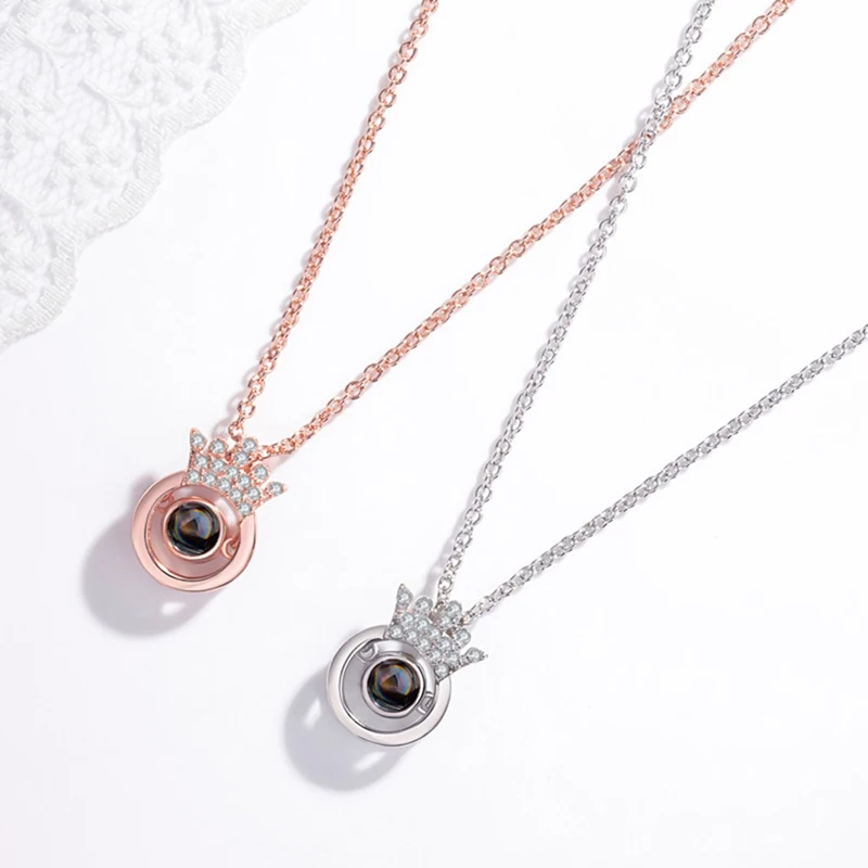 

Love Memory Jewelry 100 Languages Projection Charm Necklaces Letter Crystal Pendant Necklace For Women Jewelry