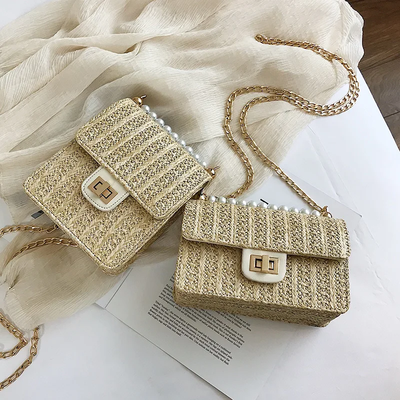 

2019 INS New Fashion Rattan Bag Leather Hardware Buckle Straw Bags Portable Bamboo Woven Bag Beach Holiday Bag Bolsa Feminina