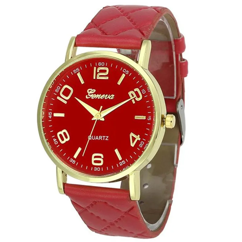 Важно Горячая Высокое качество Relogio Feminino Для женщин Искусственная кожа аналоговые кварцевые наручные часы модные часы Montre Femme Для женщин часы - Цвет: Red
