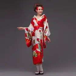 Женские японской традиции кимоно юката костюм японский Косплэй костюм Цветочный