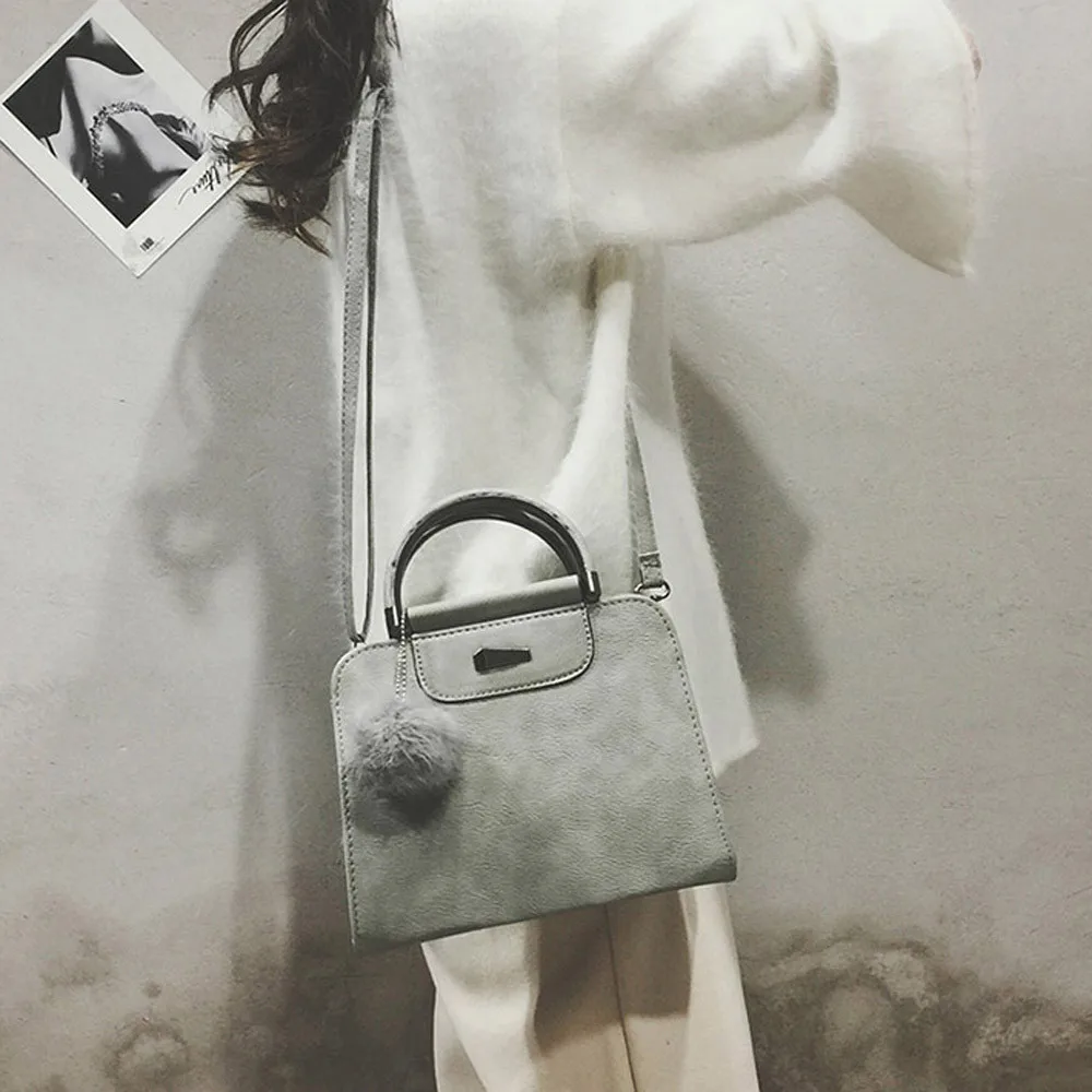 Aelicy, модные женские однотонные сумки через плечо с помпонами, простой дизайн, клатч, Курьерская сумка, кожаная Роскошная сумочка