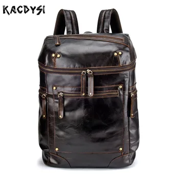 

High Quality Oil Wax Leather Large Capacity Men Backpack Vintage Soft Man Travel Camping Bag Latest Leisure Daypack Computer Bag