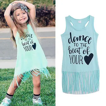 

0-7Y girls dresses summer 2017 cotton girls dress Sleeveless Letter Tassel Love cute dress girl party kids clothes