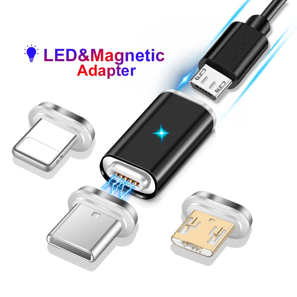 

LED Light Magnetic Adapter Transfer Connector Magnetic Micro USB Connector Adapter IOS Android Type-C Magnetic Adapter USB TypeC
