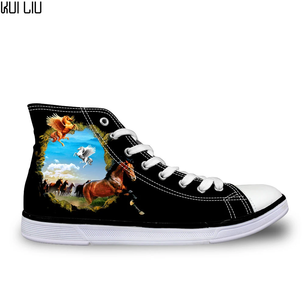 

Customized Men's 3D Horse Printing Vulcanize Shoes Teenagers High Top Canvas Shoes for Students Light Sneakers Fashion Footwear