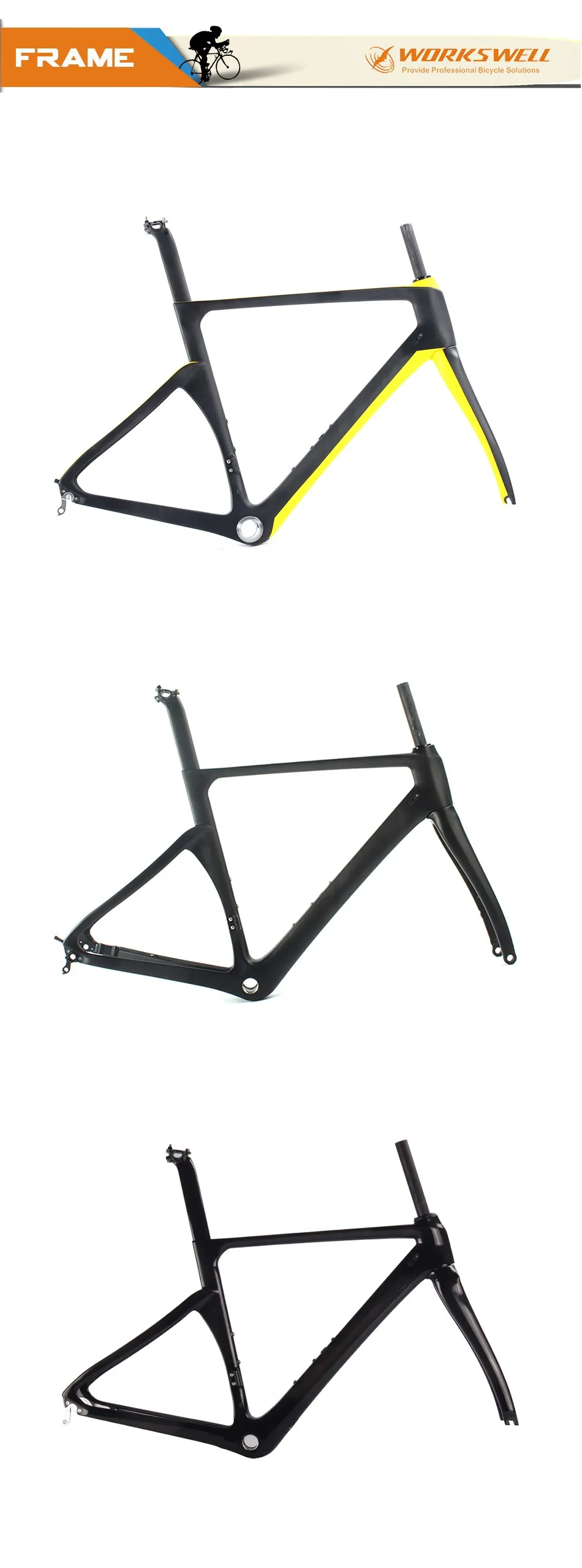 Clearance Workswell bikes carbon frame road bicycle 700C aero Disc brake 46/49/52/54/56/58 available Di2 bike frame 4