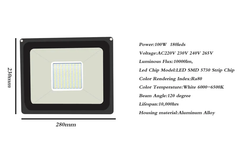 IP65 Водонепроницаемый Светодиодный прожектор 50 W 100 W 220 V 230 V 240 V наружного внимания светодиодный Светодиодный прожектор Exterieur настенный светильник проекторы