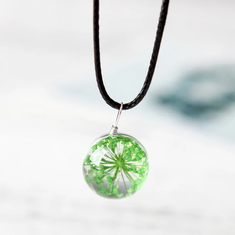 HOCOLE ручной работы кулон с высушенным цветком ожерелье Gypsophila стеклянный шар