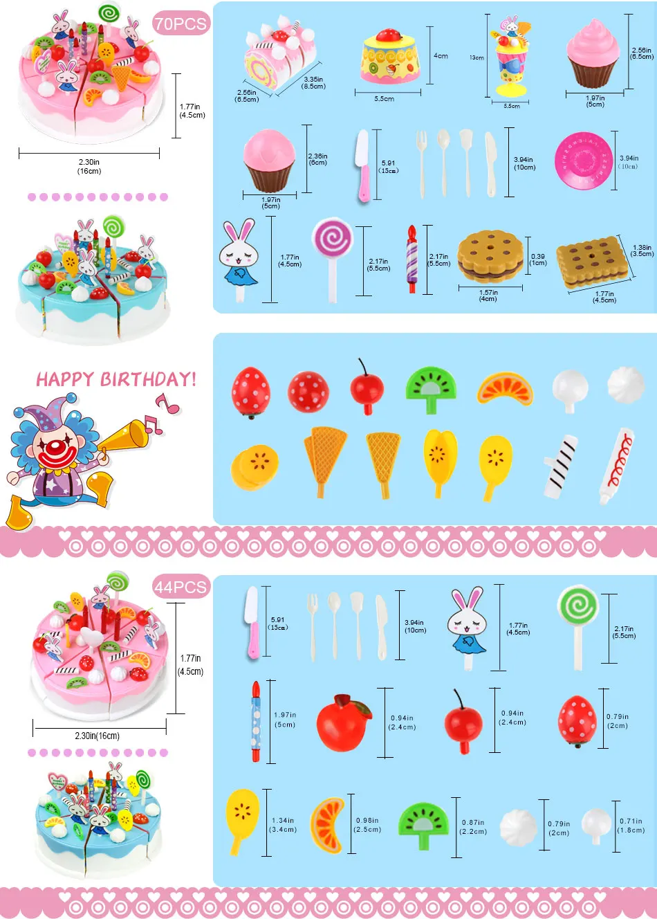 44-103 шт DIY ролевые игры фруктовая резка торт на день рождения кухня еда игрушка набор розовый синий Развивающие игрушки для детей Рождественский подарок