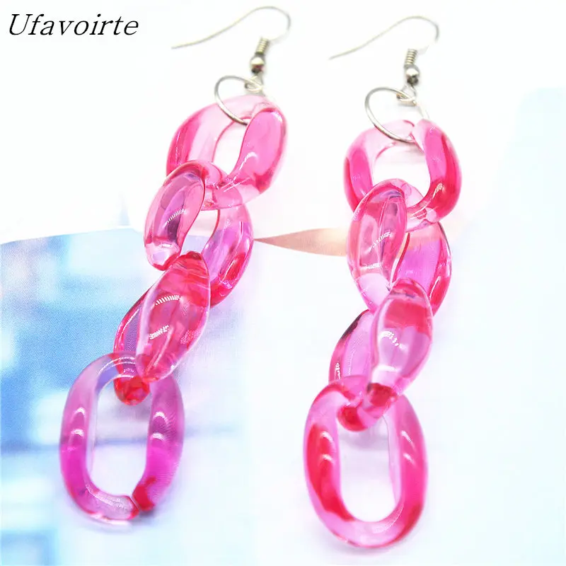 

Ufavoirte Brincos Rose and Blue color Plastic Long Dangle Drop Earrings DIY Earrings Women Jewelry Accessories