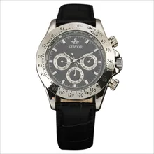 2016 Sewor Top Brand Automatic Auto Date Calendar Leather Band Clock Multi Function Chronograph  Mechanical Men Military Watches
