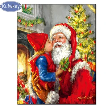 

Diy diamond mosaic diamant painting full display"children Kissing Santa"diamond painting christmas home decor new year gift B412