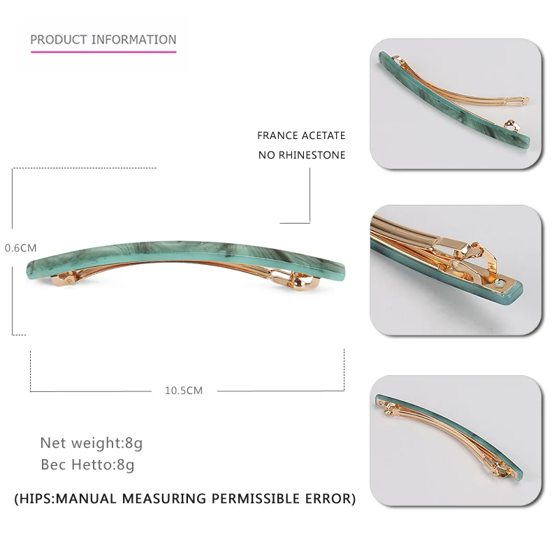 Дешевая простая прямоугольная заколка для волос высокое качество Франция ацетат заколки-пряжки для волос модные аксессуары для волос для женщин MR101 - Цвет: green 2