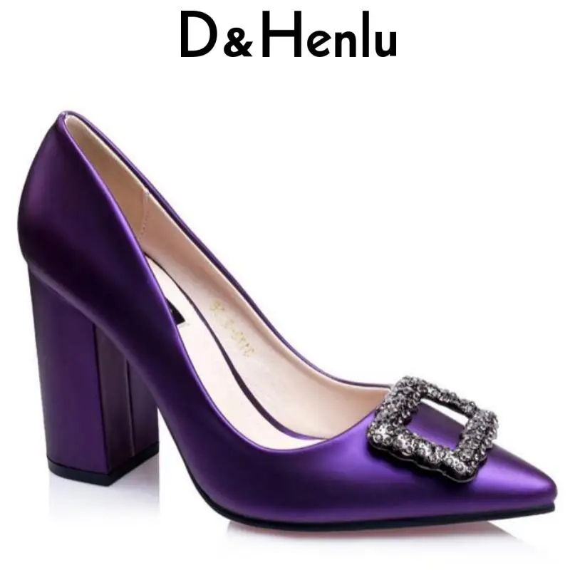 

{D&Henlu} Crystal Rhinestone Pumps Square Heels Wedding Shoes High Heel Thick Heels Women Shoes Pointed Toe Pumps 2018 Sapato