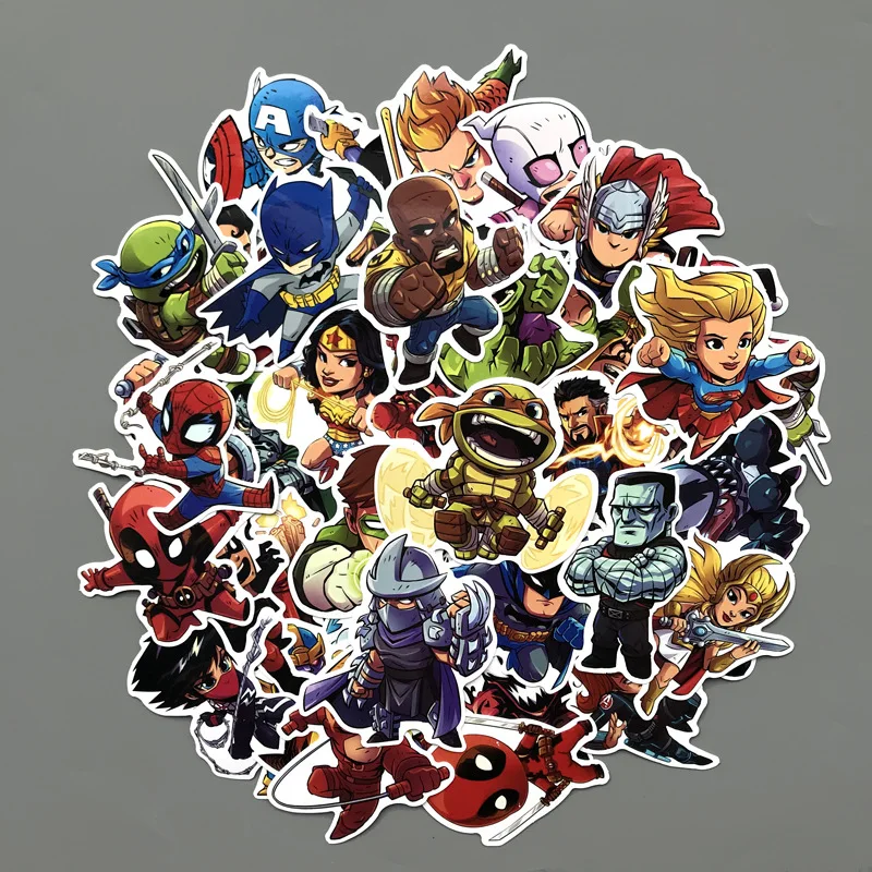 50Pcs Marvel The Avengers Cartoon Sticker Waterproof For Laptop Moto Skateboard Luggage Guitar Furnitur Decal Toy Stickers bomb