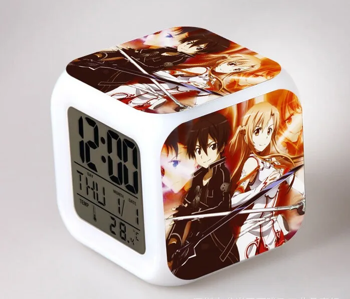 

Anime Sword Art Online Digital Action Figures Alarm Clock Sao LED Clock Automatically Glowing Collectible Model Toys A9
