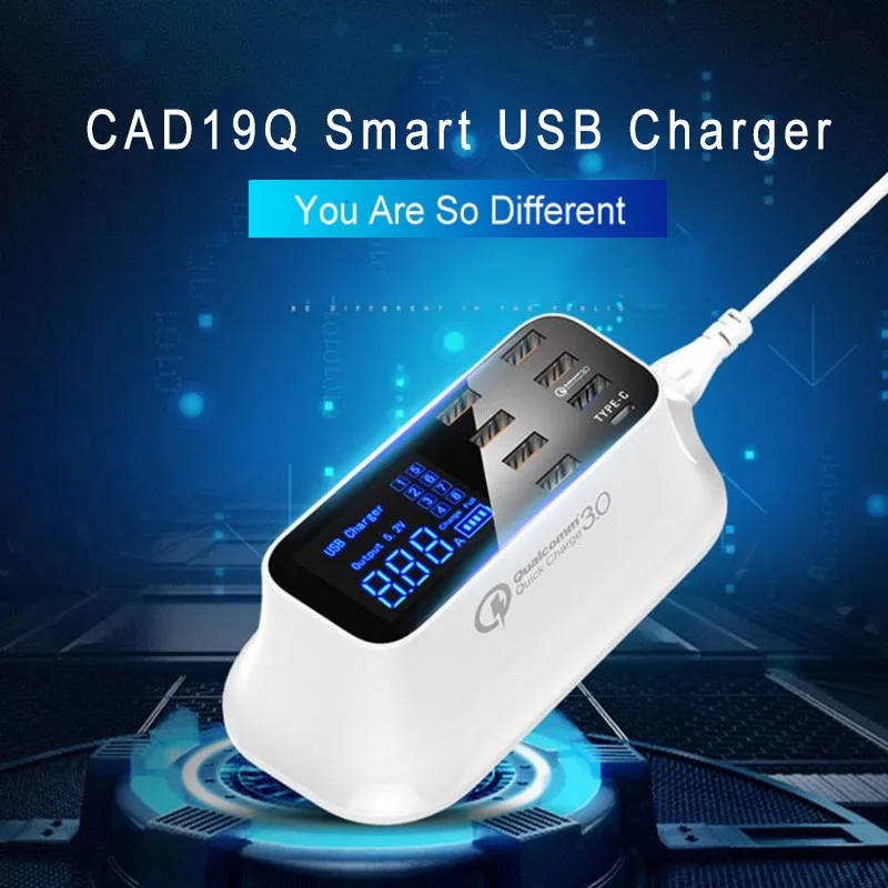 

Hot Quick Charge 3.0 Smart USB Charger for iphone Samsung Type C Output Station Led Display Fast Charging Power Adapter Desktop