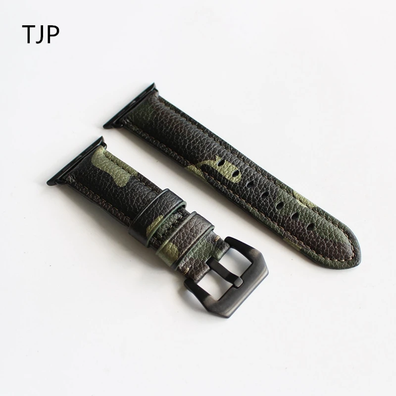 

TJP Camo Genuine Leather Watchbands Bracelet Leather Wrist Band Strap For Apple Watch 1 2 38mm 42mm With Adapter