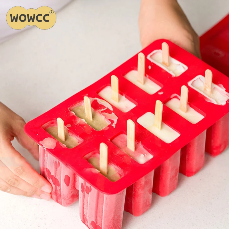 

WOWCC 10 Cell Ice Cream Mould Silicone Popsicle Mold Ice Tray Puck Popsicle Mold Ice Cream Yogurt Maker Mold with Popsicle Stick