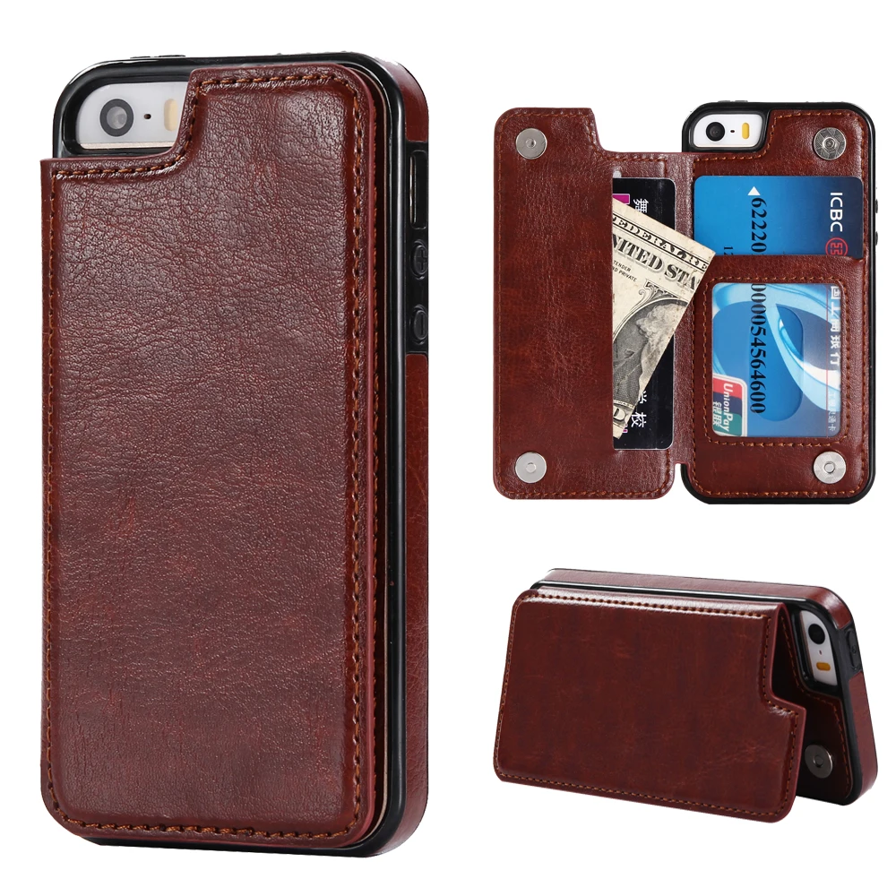 HAISSKY Luxury leather case for iPhone 5 5S Flip Back Cover Retro