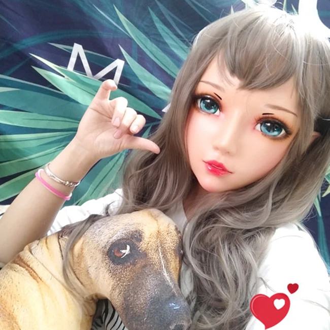 

(XiaoEr5)Female Sweet Girl Resin Half Head Kigurumi BJD Eyes Crossdress Cosplay Japanese Anime Role Lolita Mask With Fairy Ear