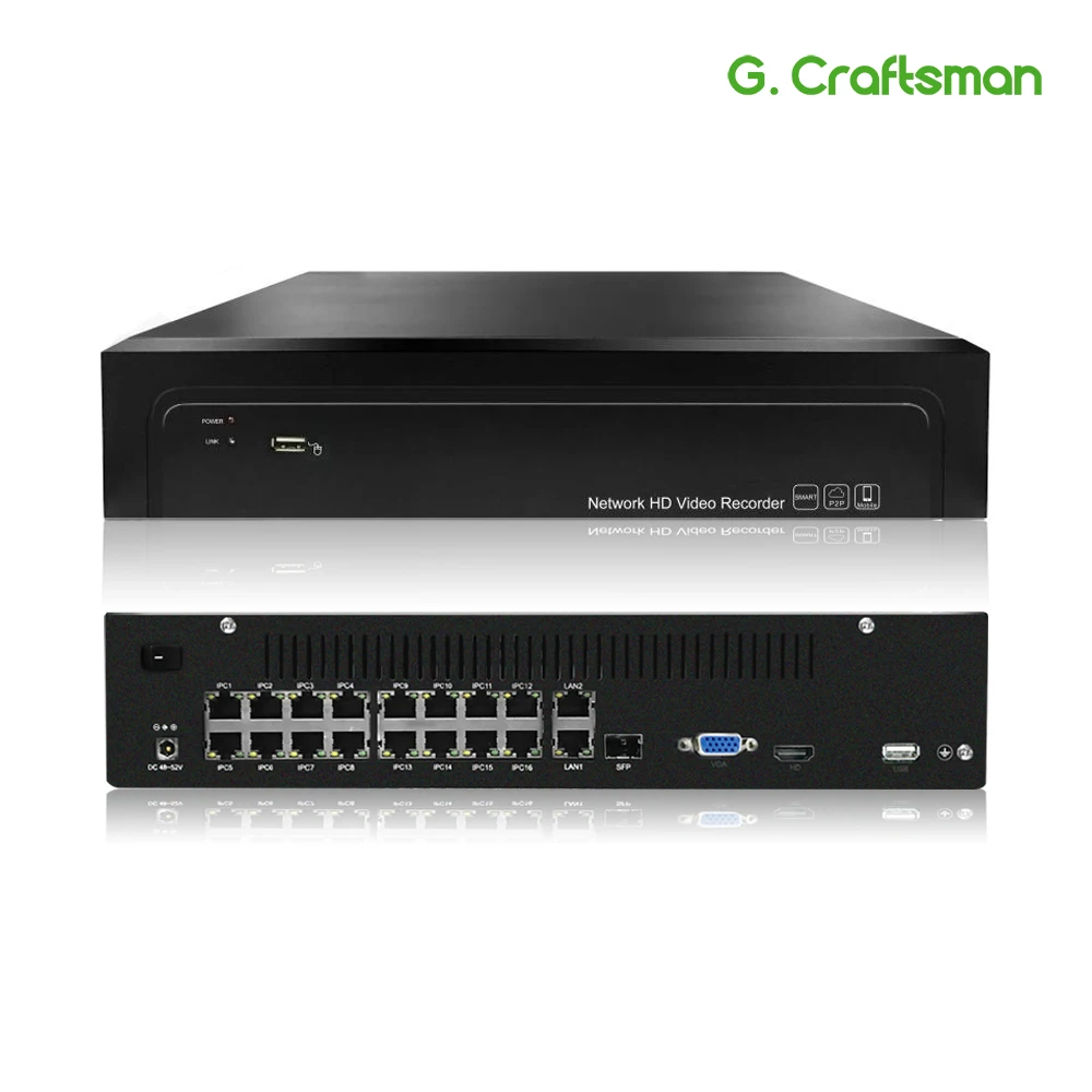 Цена 16ch POE NVR 4K 5MP H.265 до 32ch сетевой видеорегистратор 2 HDD 24 7 записывающая IP камера Onvif 2,6 P2P система G. Ccraftsman