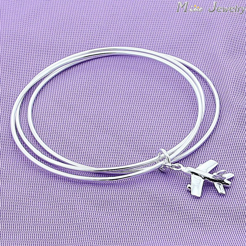 

Fashion Vintage 925 Silver Bangles Sets Jewelry Silver Aircraft Charm Bangles & Bracelet Srebrna bransoletka pulsera de plata