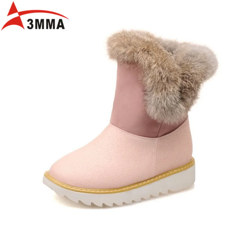 3mma 2016 Handmade Snow Boots Large Size Flat Platform Ankle Boots Ugs Australia Boots Women Winter Warm Fur Boots Bottine Femme