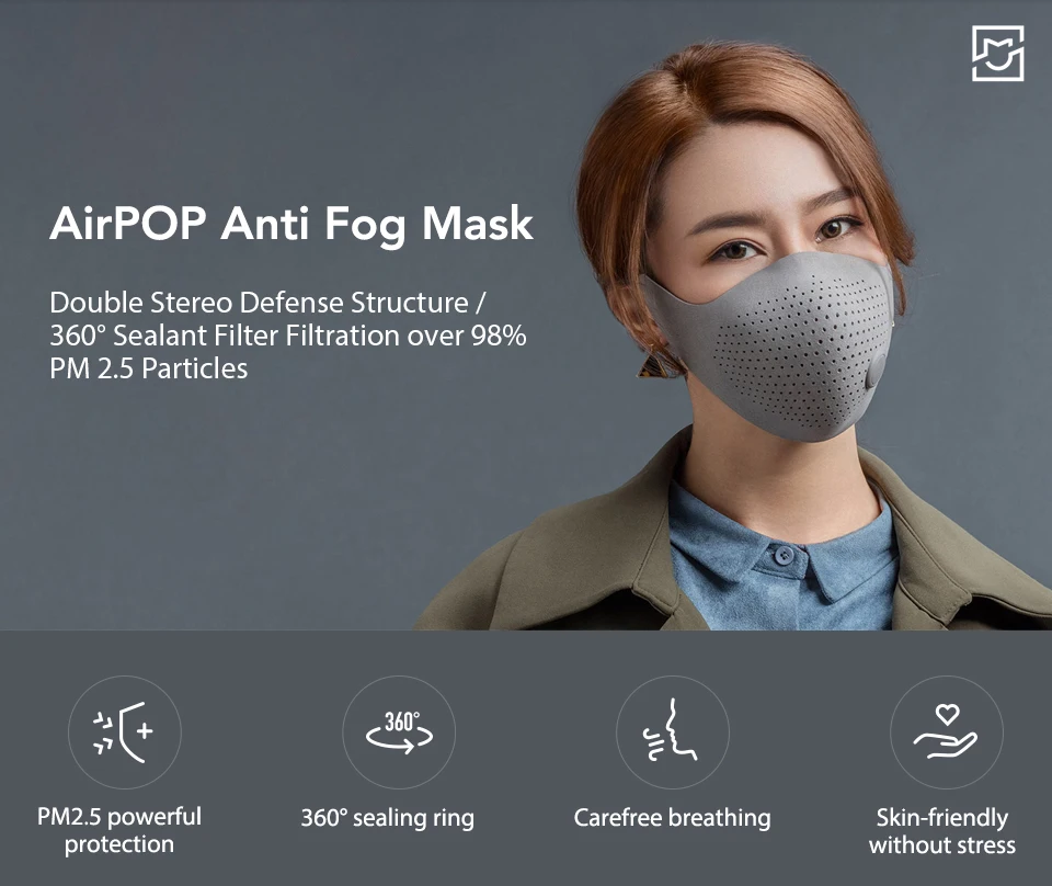 Xiaomi Mijia AirPOP Airwear Mask Light 360 PM2.5 Anti-Pollution Anti-haze FaceMask Material Antibacterial AIRWEAR Filter (4)