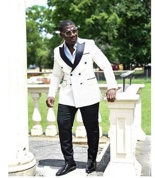 

Custom Made Elegant White Peak Lapel Men Wedding Suits Male Slim fit 2 PCs Jacket+Pants For Wedding Groom Prom Party Tuxedos