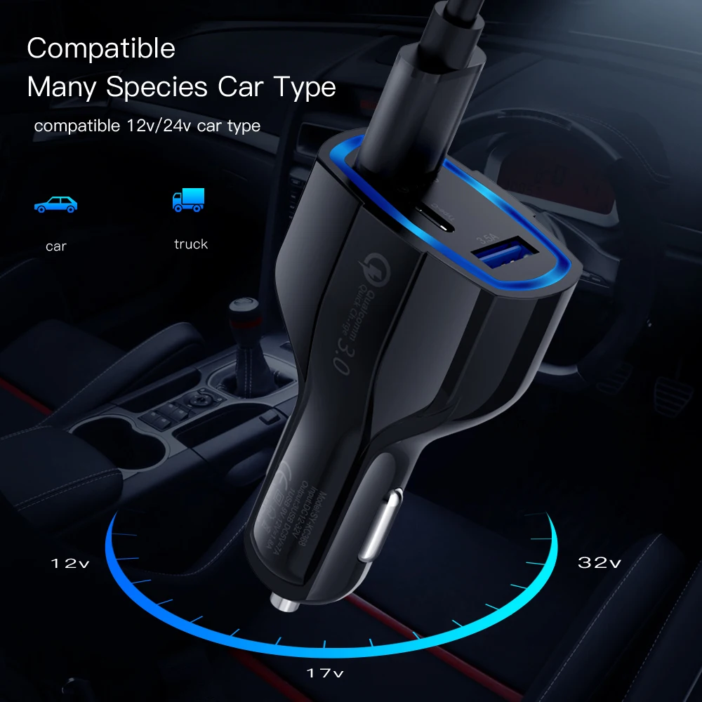 سريع تهمة 3.0 USB شاحن سيارة 5 V 3.5A ل شياو mi mi 9 هواوي P30 برو المزدوج USB سريع LED PD نوع C سيارة شحن الهاتف شاحن