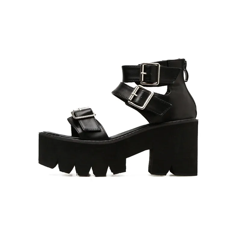 YMECHIC/Коллекция года; сезон лето; черные сандалии-гладиаторы на платформе с закрытой пяткой; женская обувь с пряжкой на ремешке в готическом стиле; обувь для вечеринок на платформе в стиле панк