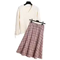 SexeMara Real shot Hard autumn and winter Sweater Women's Fashion Set Woolen Plaid Skirt Set two-piece suit Free shipping