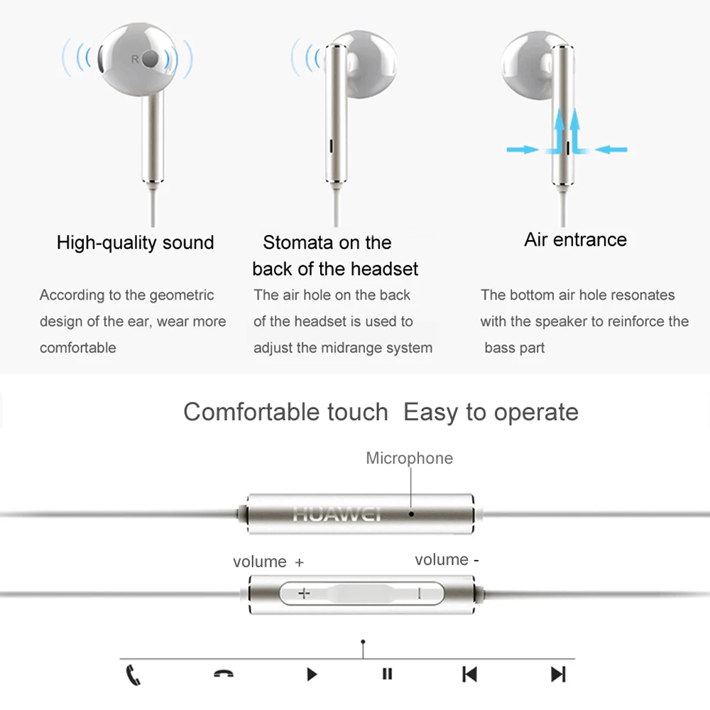 Оригинальные наушники huawei AM116, наушники в ухо, микрофон, музыкальный регулятор громкости, проводная гарнитура для huawei P8 P9 P7 Lite Honor am116, наушники