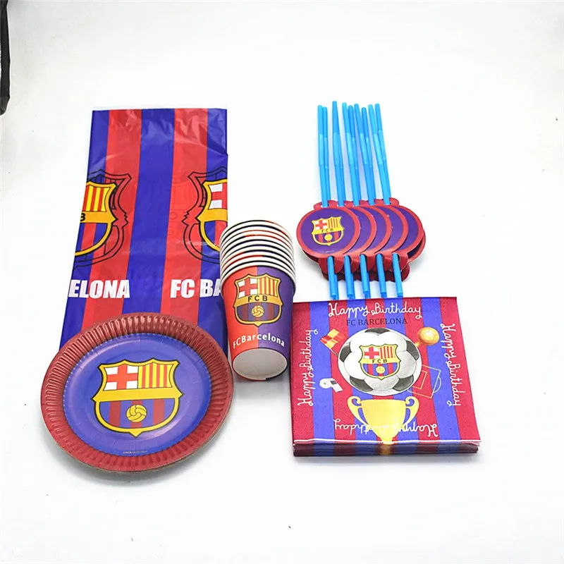

81/51Pcs Party Set Cups Plates Napkins Straws Tablecover football Barcelona theme Birthday Party Supplies Party Decorations Set