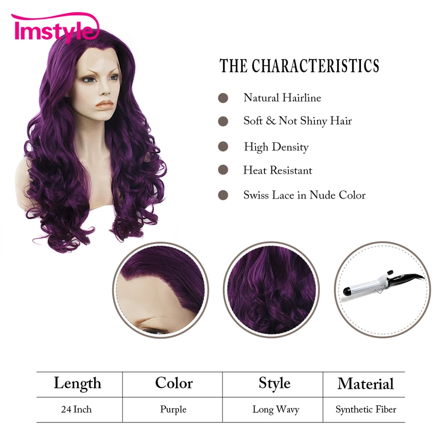 Lace Front Wigs Imstyle Purple Long Wavy Synthetic 24 inches Lace Front Cosplay for Women Heat Resistant Fiber