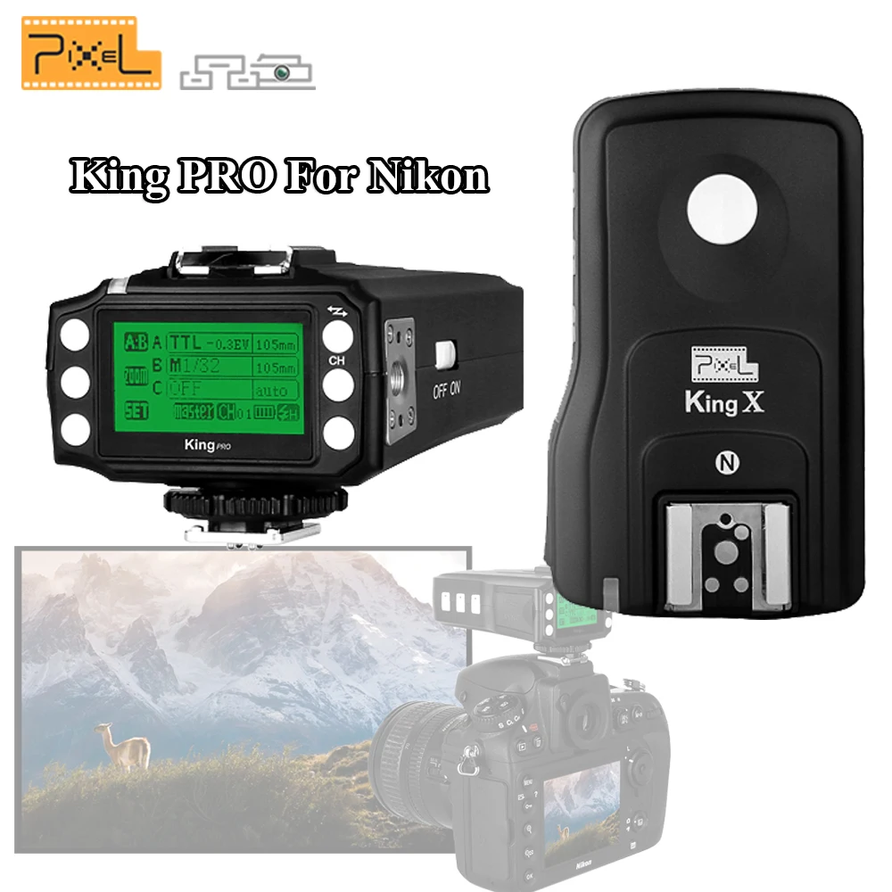 

Pixel King Pro Wireless 2.4GHz TTL 1/8000s HSS Flash Trigger Kit Transmittter Transceiver For Nikon D7100 D7200 D810 D5 Camera