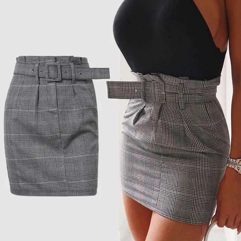 

MQ Women Sexy Skirt 2019 Summer Female Skirts Plaid Sashes High Waist Pencil Bodycon Casual Office Lady Midi Skirt Women Festa