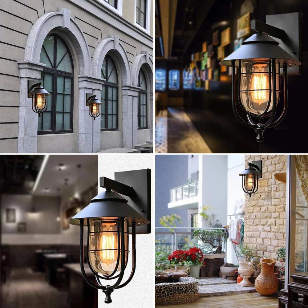 Vintage Outdoor Wall Light LED Waterproof Industrial Decor Outside Lamp Black Sconce Lighting Fixtures Patio Countyard Lights