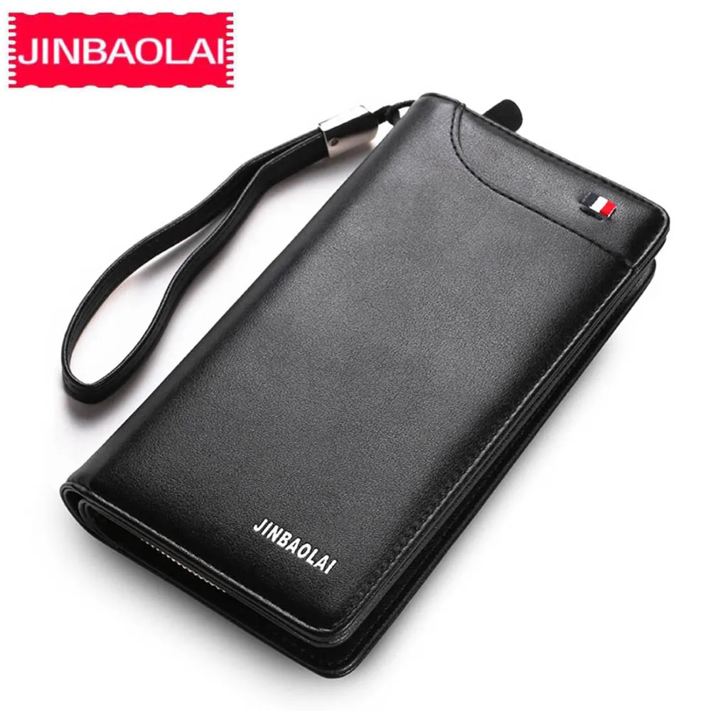 

JINBAOLAI Men Wallets Long Zipper PU Leather Money Clip Teenagers Purses Card Pockets Business Brand High Quality Male Wallets