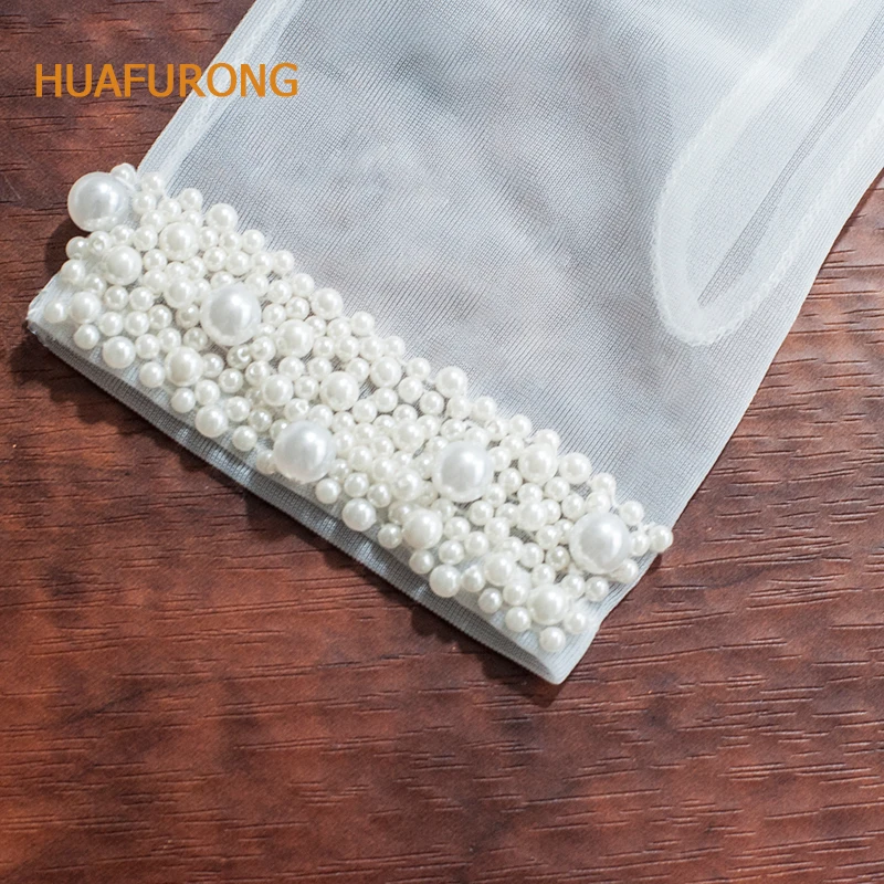 Huafurong/женские тюлевые свадебные платья невесты с жемчугом, Короткие рукавицы на запястье, Свадебный костюм для выпускного вечера