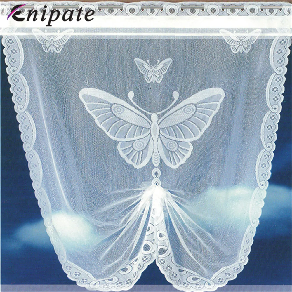 

Enipate Embroidered Butterfly Roman Window Curtain Panel White Lace Sheer Curtain for Kitchen Coffee Tulle Short Curtains