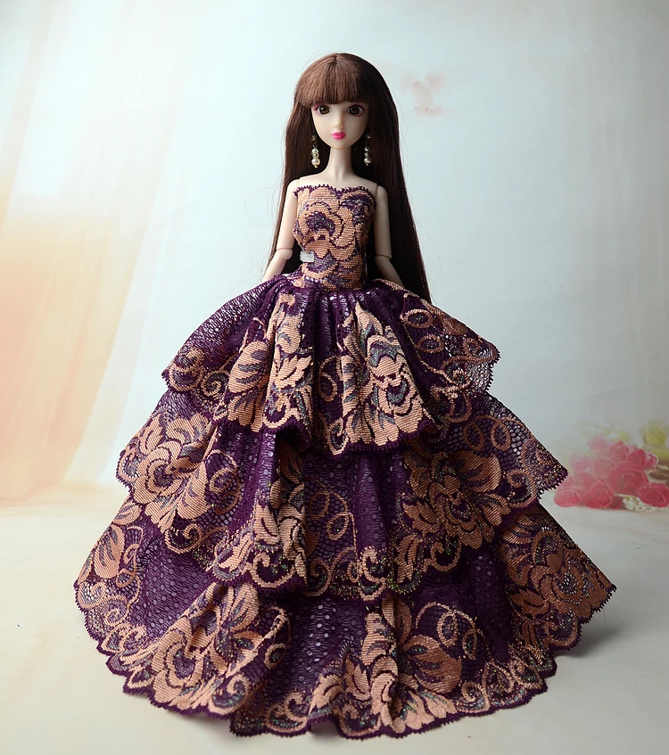 

Purple Lace Dress Clothing Evening Gown Skirt Clothes Outfit Accessories For Xinyi Barbie Doll Toys for Girls