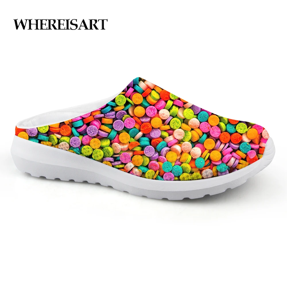 

WHEREISART Fashion Candy Color Print Summer Sandals for Women Casual Slip-on Flats House Ladies Slippers Woman Women's Sandals