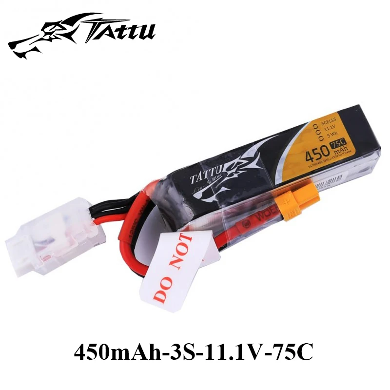 Ace литий-полимерный аккумулятор tattu 7,4 v 7,6 v 450mAh 1s 2s 3s 4S 75C 95C с разъемом XT30 большой размер RC батареи для 120 размера FPV Drone Frame