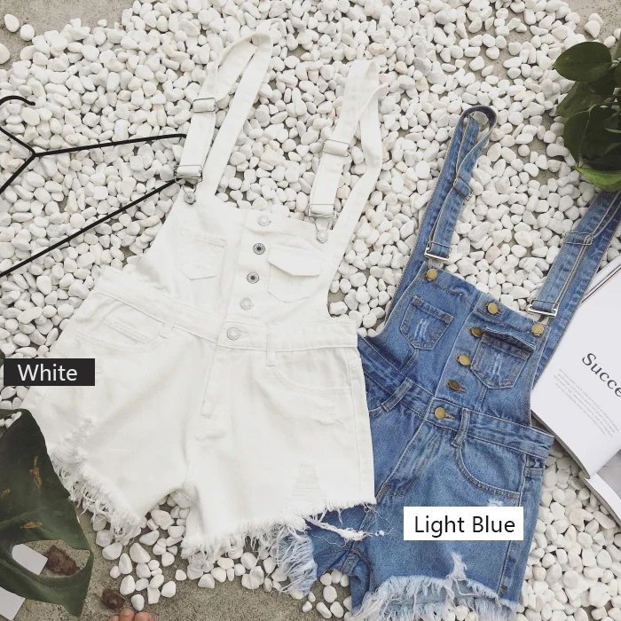 2018 new Korean college wind age denim strap shorts female wild thin students hole suspenders tide (8)