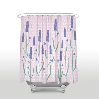 

Lavender Pattern Love Shower Curtain Waterproof Polyester Fabric Flower Bathroom Decor Printed Shower Curtain Purple Green Pink